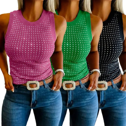 Women's Glitter Rhinestone Fitted Sleeveless Tank Top