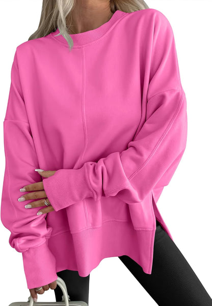 Womens Oversized Thumbhole Long Sleeve Side Slit Pullover Top