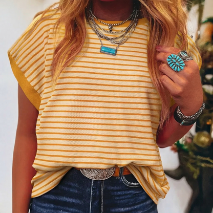 Women's Striped Ribbed Knitted Drop Shoulder Top