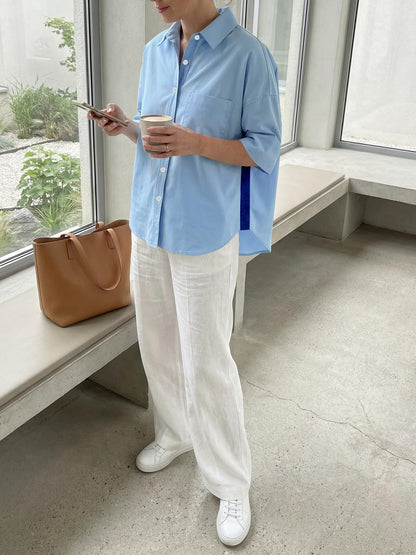 Womens Oversized Button Down Shirts Half Sleeve V Neck Blouses