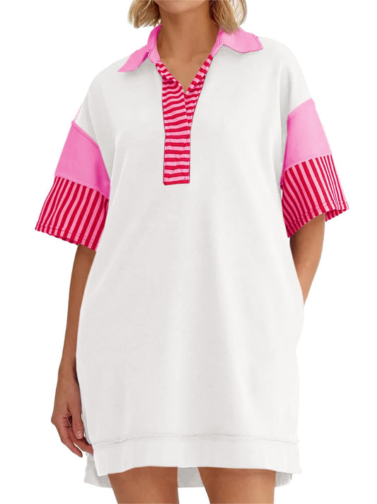 Women's Colorblock Patchwork Short Sleeve T Shirt Dress