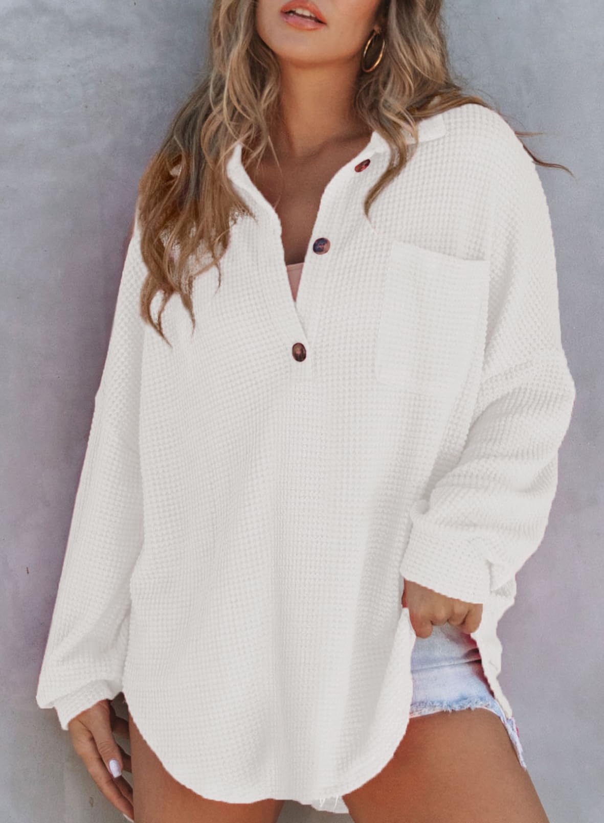 Women's Waffle Knit Henley Button Shirt Jacket(BUY 2 FREE SHIPPING)