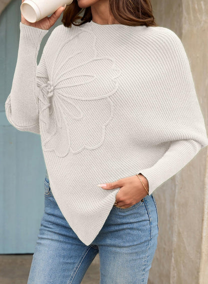 Women's Floral Asymmetrical Knit Poncho Sweater