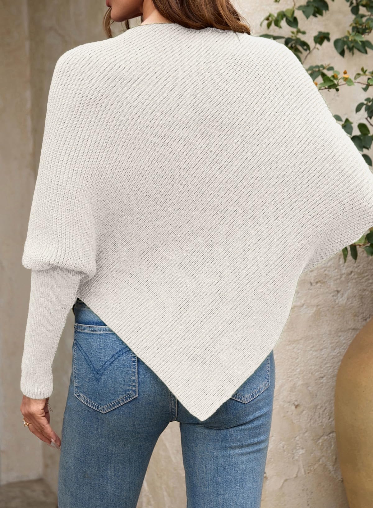 Women's Floral Asymmetrical Knit Poncho Sweater