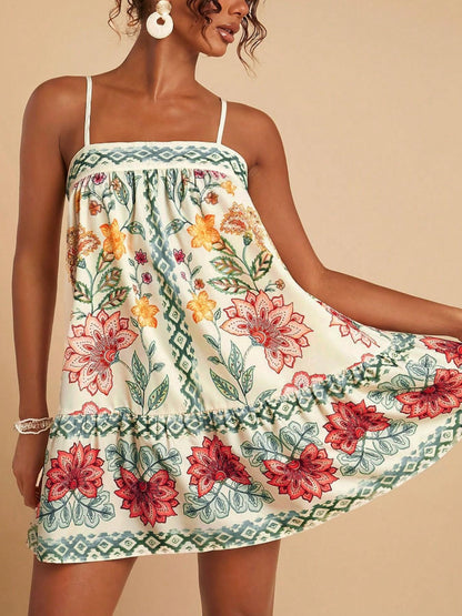 Women's Chic Floral Print Spaghetti Straps Bohemian Style Sundress