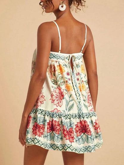 Women's Chic Floral Print Spaghetti Straps Bohemian Style Sundress
