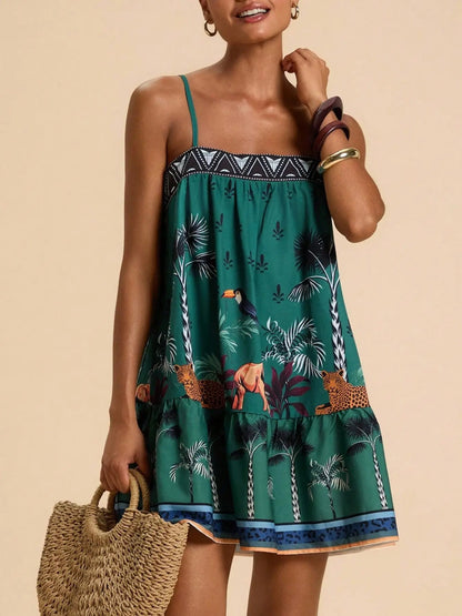 Women's Chic Floral Print Spaghetti Straps Bohemian Style Sundress