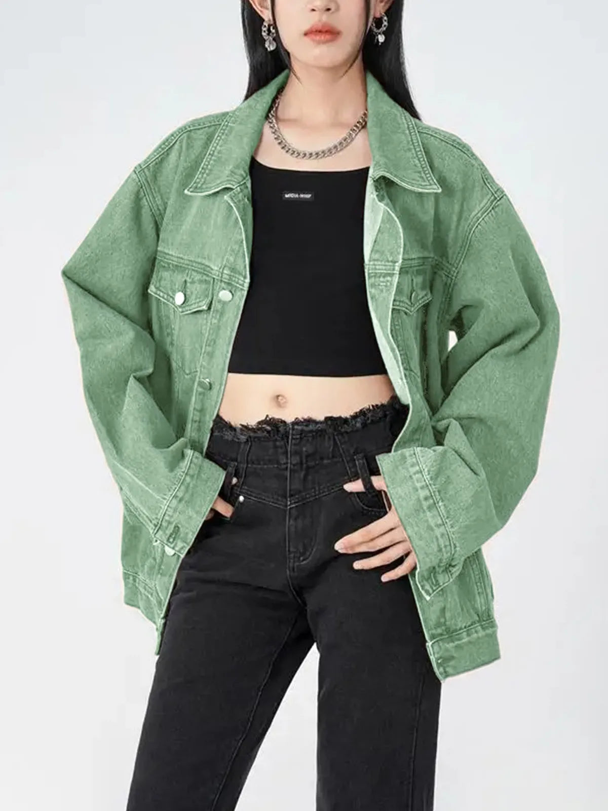 Women's Casual Trendy Button Denim Jacket with Pockets