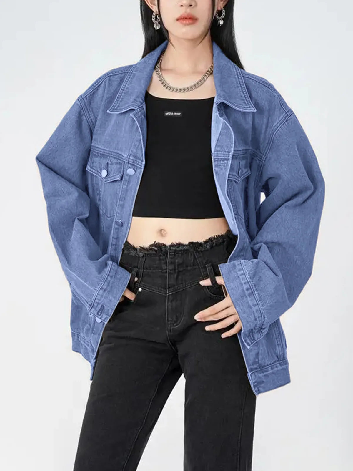 Women's Casual Trendy Button Denim Jacket with Pockets