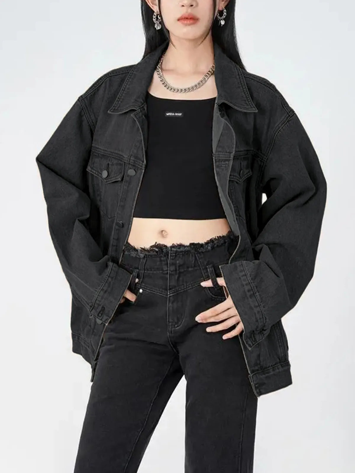 Women's Casual Trendy Button Denim Jacket with Pockets