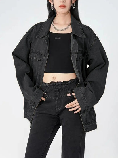Women's Casual Trendy Button Denim Jacket with Pockets