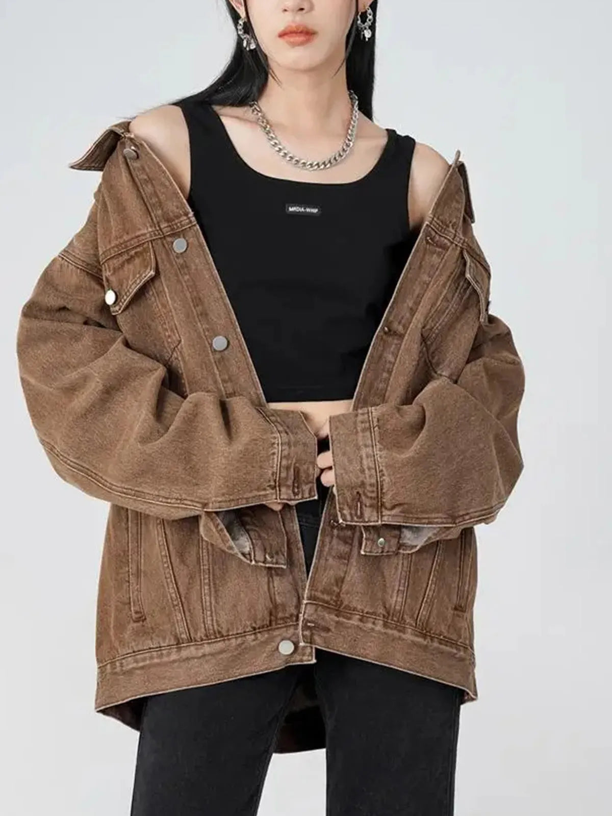 Women's Casual Trendy Button Denim Jacket with Pockets