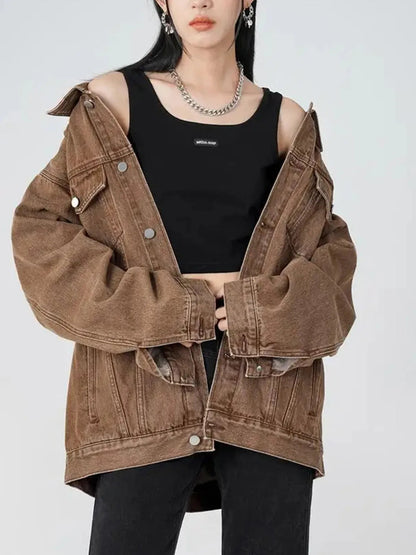 Women's Casual Trendy Button Denim Jacket with Pockets
