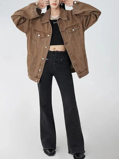 Women's Casual Trendy Button Denim Jacket with Pockets