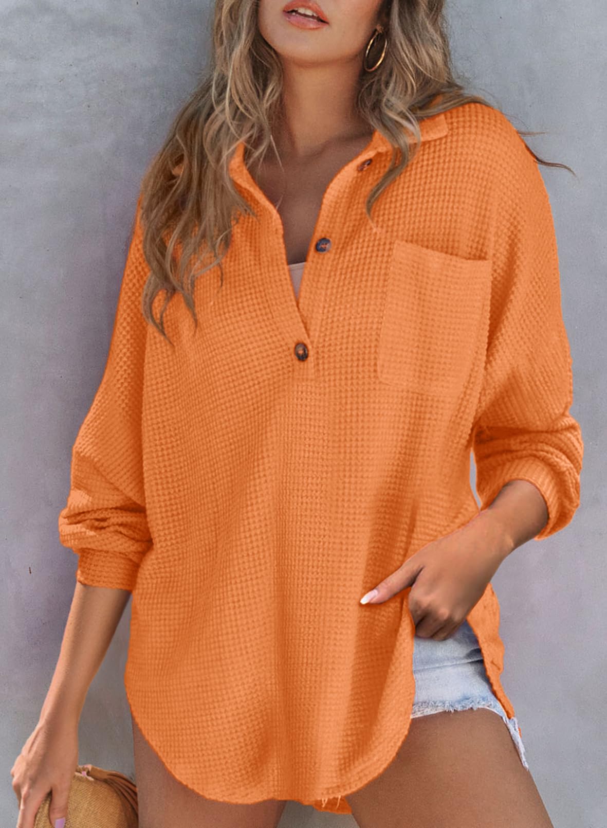 Women's Waffle Knit Henley Button Shirt Jacket(BUY 2 FREE SHIPPING)