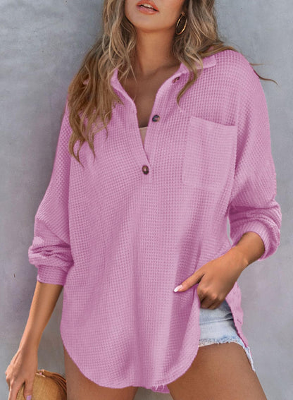 Women's Waffle Knit Henley Button Shirt Jacket(BUY 2 FREE SHIPPING)