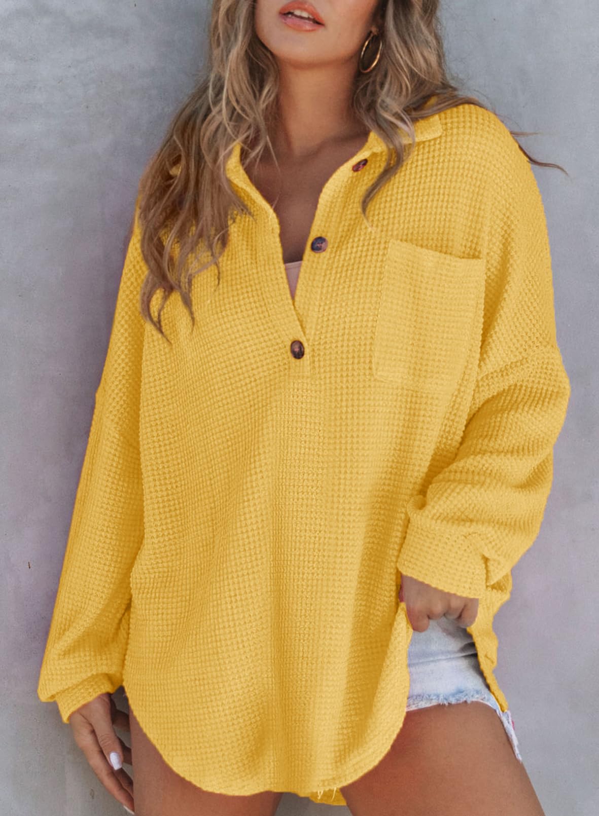 Women's Waffle Knit Henley Button Shirt Jacket(BUY 2 FREE SHIPPING)