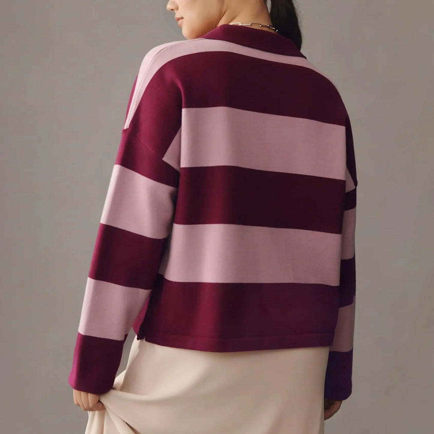 Women Long Sleeve Knit Striped Collared Sweaters Pullover