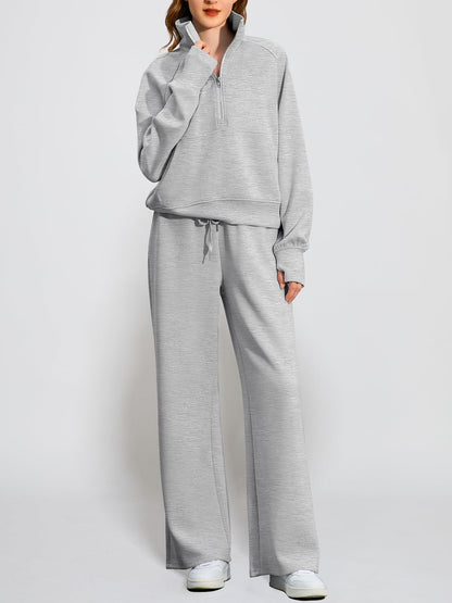 Women's Oversized Half Zip Wide Leg 2 Piece Outfits Lounge Set(BUY 2 FREE SHIPPING)