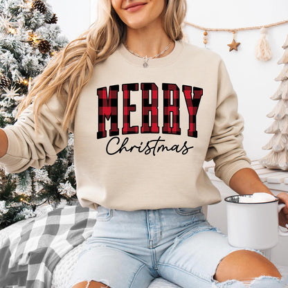 “Merry Christmas” Plaid Graphic Sweatshirt(Buy 2 Free Shipping)