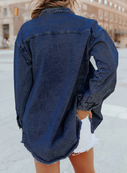 Women's Casual Denim Button Down Distressed Jacket