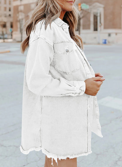 Women's Casual Denim Button Down Distressed Jacket