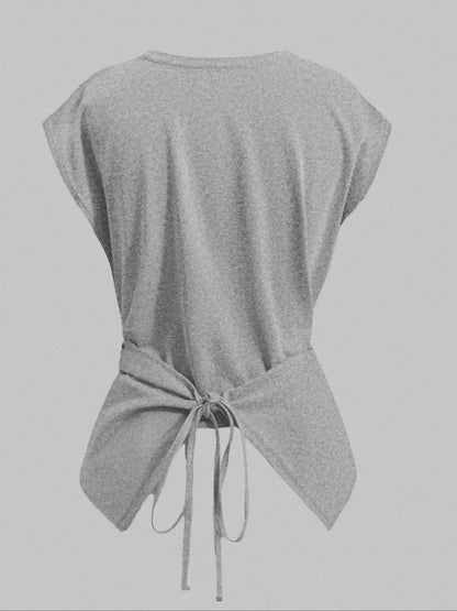 Women's Cap Sleeve Tie Back Cinched Waist Wrap Top