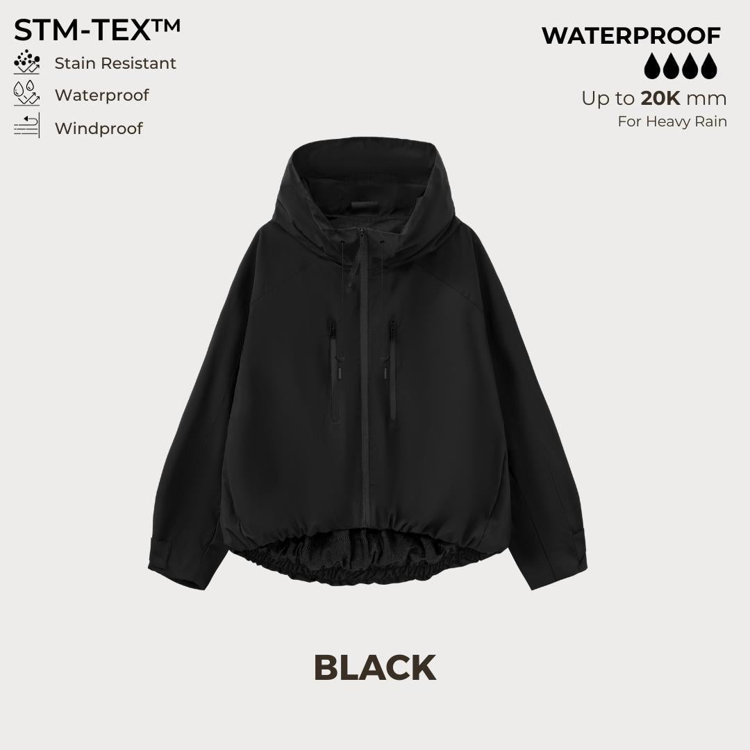 Women's Oversized Pleated Hem Rain Jacket With Hooded