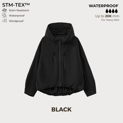 Women's Oversized Pleated Hem Rain Jacket With Hooded