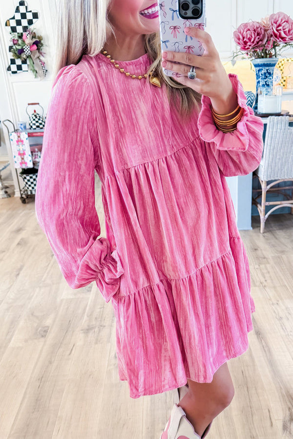 Women's Velvet Dress Gorgeous Pink Luxury Dress with Pockets
