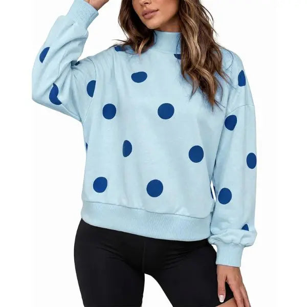 Women Oversized Long Sleeve Polka Dot Pullover Sweatshirt