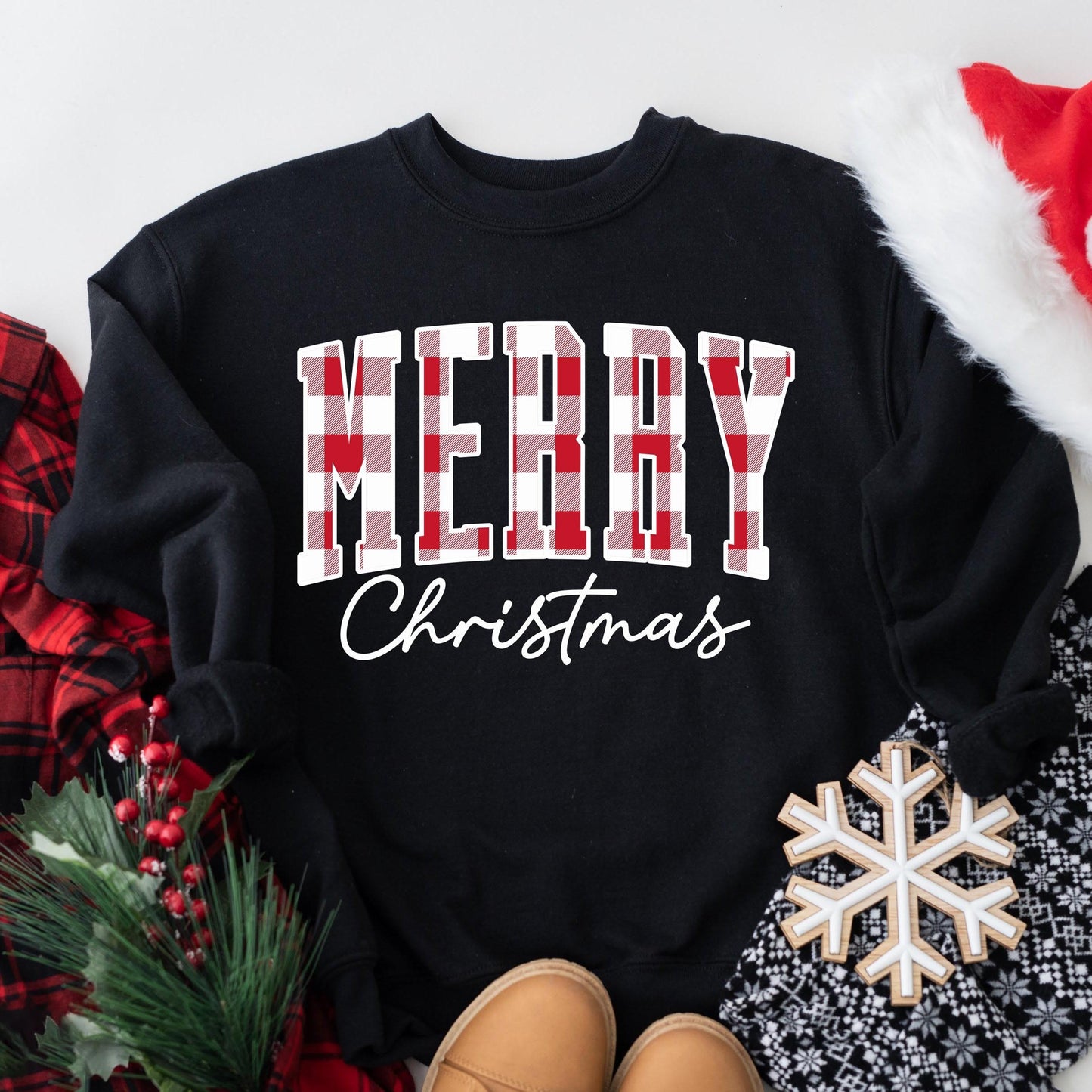 “Merry Christmas” Plaid Graphic Sweatshirt(Buy 2 Free Shipping)