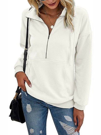 Women's Half Zip Lapel Drawstring Sweatshirt