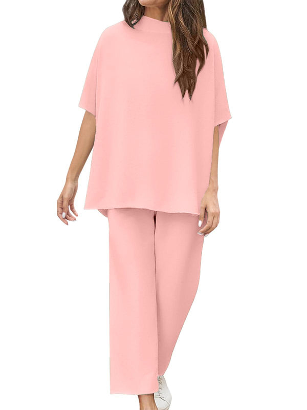 Women's 2 Piece Outfits 3/4 Batwing Sleeve Pullover Top Wide Leg Pants Lounge Set