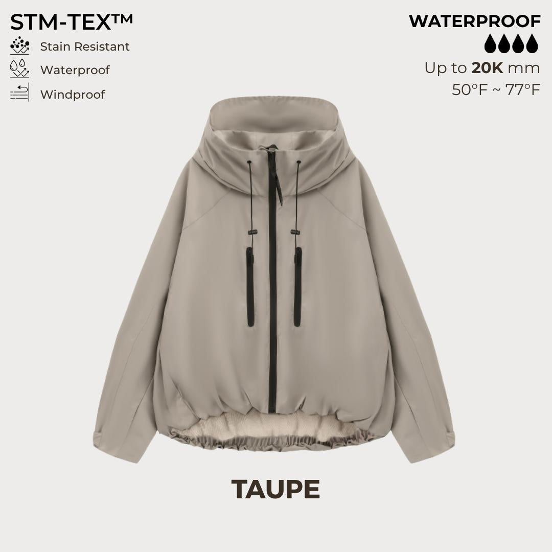 Women's Oversized Pleated Hem Rain Jacket With Hooded