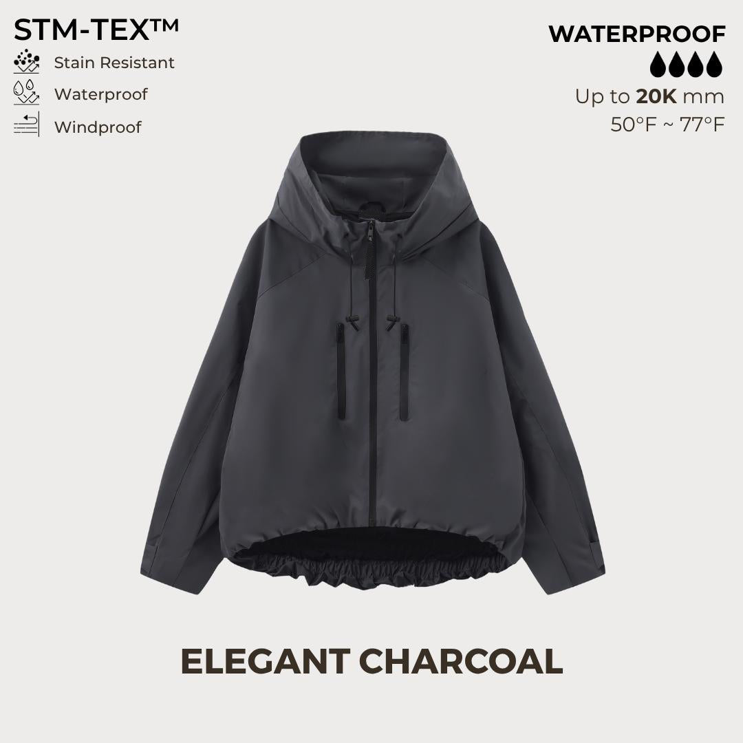 Women's Oversized Pleated Hem Rain Jacket With Hooded