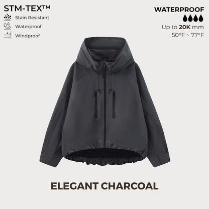 Women's Oversized Pleated Hem Rain Jacket With Hooded