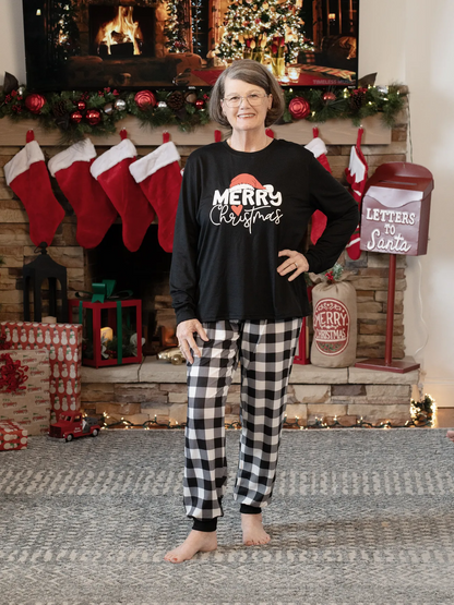🌲🎁Family Christmas  Long-sleeve Black White Letters Pajamas