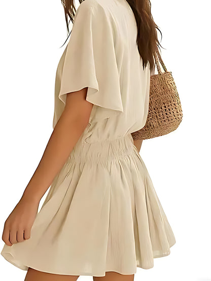 Women’s Casual Short Sleeve Elastic Waist Loose Flowy Mini Skirt Dress