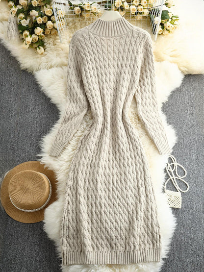 Women's Stand Collar Single Button Cable Knit Long Cardigan