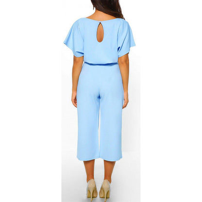 Women's casual wide-leg jumpsuit with waist tie