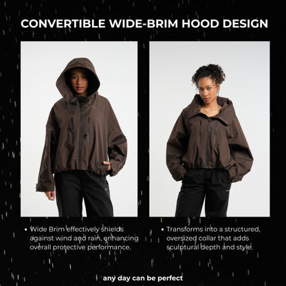 Women's Oversized Pleated Hem Rain Jacket With Hooded