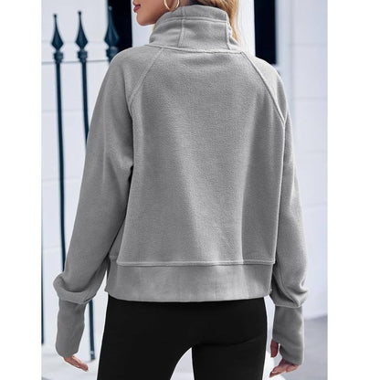 Women Fleece Lined High Neck Drawstring Sweatshirt Long Sleeve Pocket Pullover Top