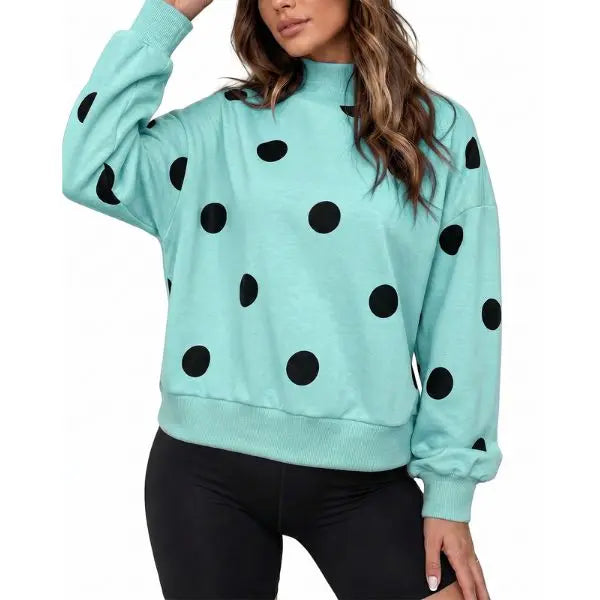 Women Oversized Long Sleeve Polka Dot Pullover Sweatshirt