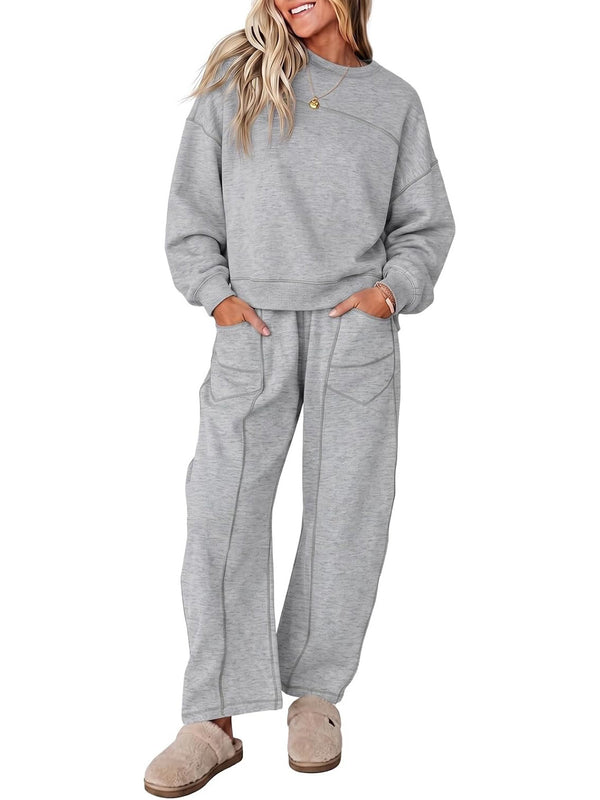 Womens 2 Piece Contrast Seams Tracksuit Set Casual Loungewear