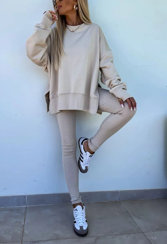 Women's Comfy Loose Slit Sweatshirt and Elastic Waist Tight Pants Set(BUY 2 FREE SHIPPING)