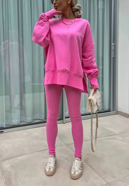 Women's Comfy Loose Slit Sweatshirt and Elastic Waist Tight Pants Set(BUY 2 FREE SHIPPING)