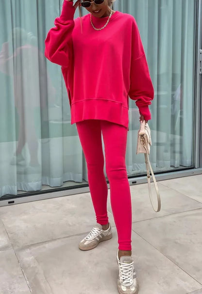 Women's Comfy Loose Slit Sweatshirt and Elastic Waist Tight Pants Set(BUY 2 FREE SHIPPING)