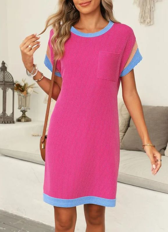 Women‘s Casual Color Block Textured Dress