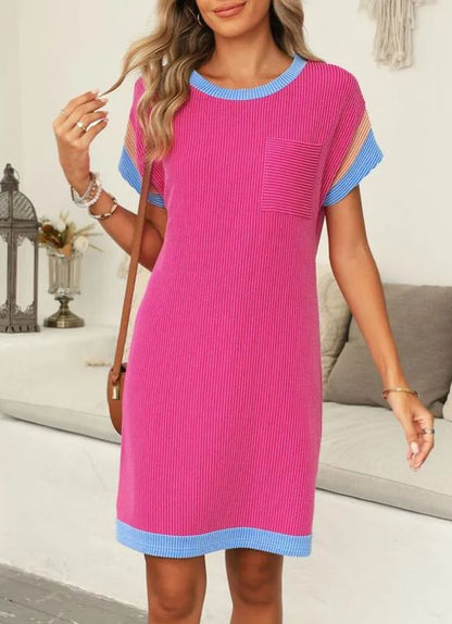Women‘s Casual Color Block Textured Dress
